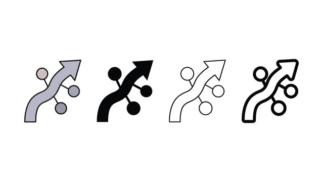 Four different arrow icons with molecular structure on white background