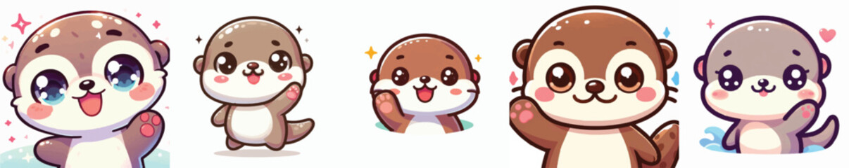 Vector of a cute cartoon otter character waving hello © FirdianKrisna