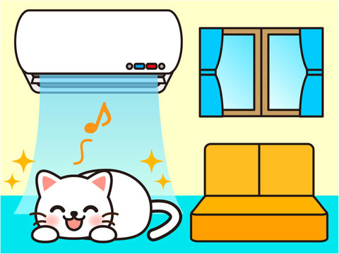 冷房で冷えた部屋で休む猫のイラスト素材