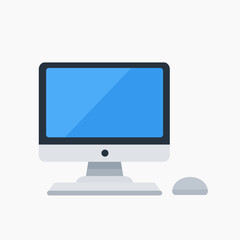 Fototapeta premium Modern Desktop Computer Flat Icon with Blue Screen Vector Illustration. Minimal Technology Symbol for Web Design, Office Presentation and Digital Interface