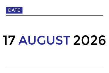Fototapeta premium August 17, 2026 calendar with blue color on white background