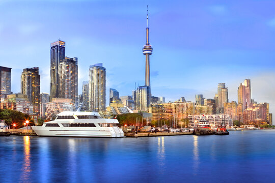Toronto waterfront skyline at dusk 