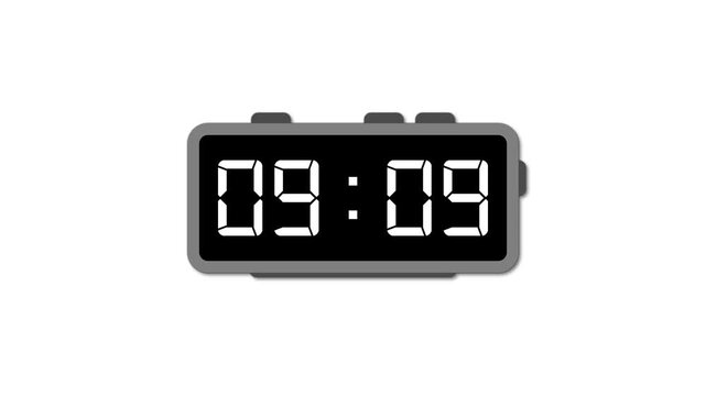 Digital 10 minutes countdown timer animation on white background with alpha channel. Digital timer count 10 to 0 seconds countdown. Ten minute countdown.