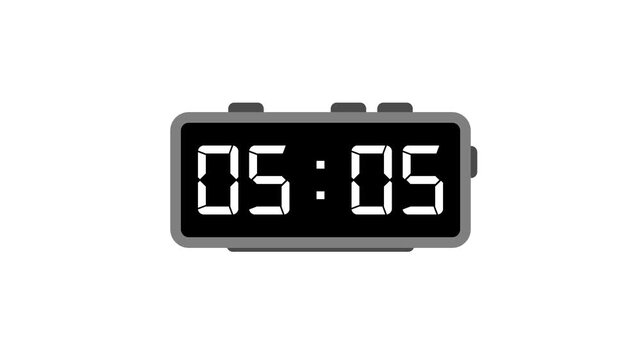 Digital 1 minutes countdown timer animation on white background with alpha channel. Digital timer count 0 to 60 seconds countdown. One minute countdown.