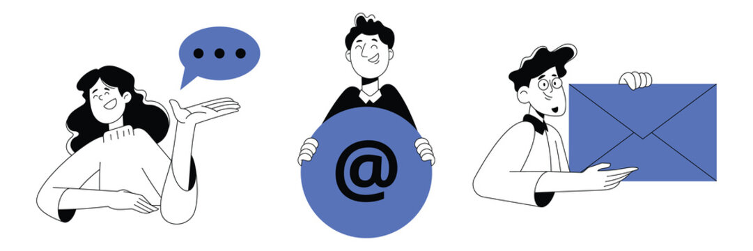 Communication and Contact Characters Elements Set