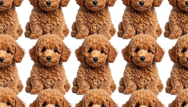 A seamless pattern of adorable brown puppies with curly fur