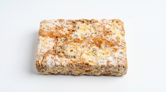 A block of raw Indonesian oncom isolated on white background