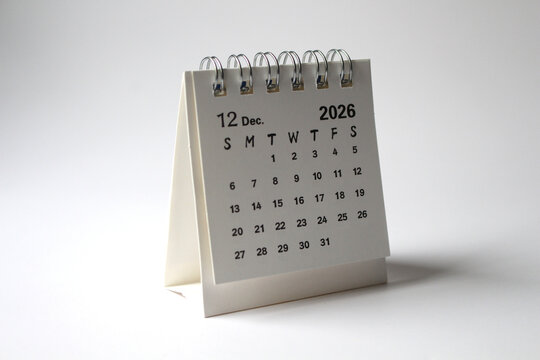 Monthly calendar template for the new year 2026 desk calendar,isolated on white background.