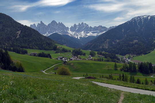The Odle Group in the Puez-Odle Nature Park, located between Val Gardena and Val di Funes, a Unesco World Heritage Site.
