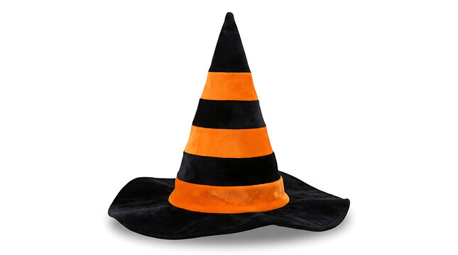 Halloween Orange And Black Striped Witch Hat For Spooky Holiday Celebration And Costume Party