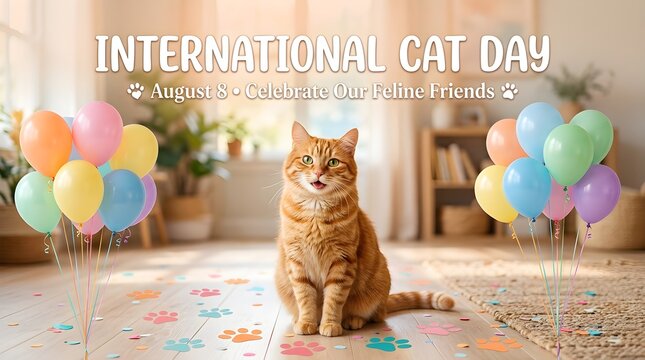 International Cat Day Celebration with Cute Ginger Cat