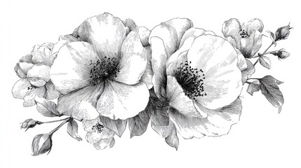 Obraz premium Hand drawn flowers, vector illustration. Floral vintage sketch.