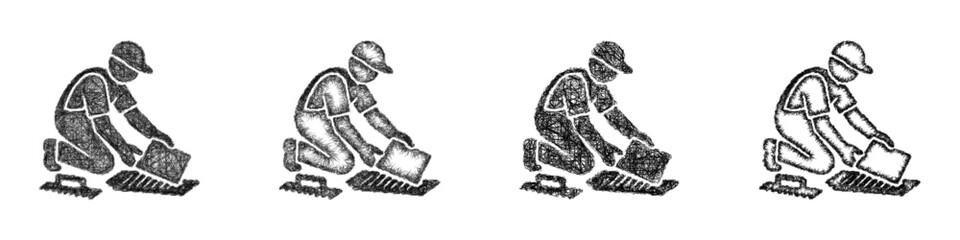 Fototapeta premium Monochrome sketch tiler icon design set