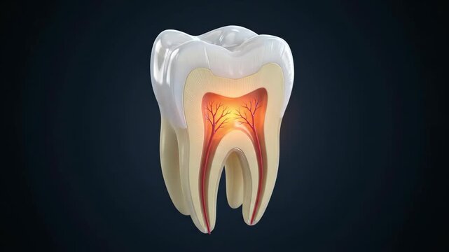 3d animation of human molar anatomy showing internal pulp and nerve