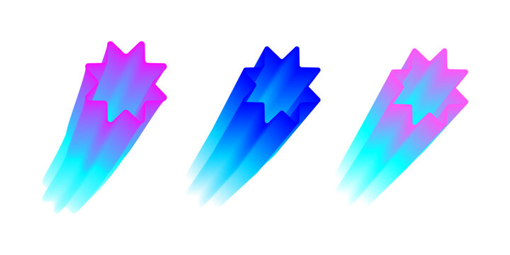 Falling Star Comet Icon Set, Colorful 3D Motion