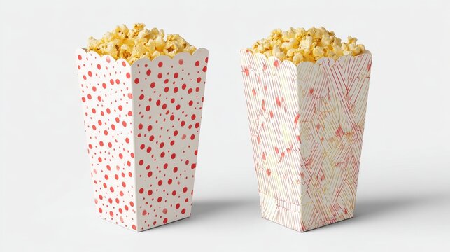 Isolated white popcorn box template mockup with custom graphics packaging .