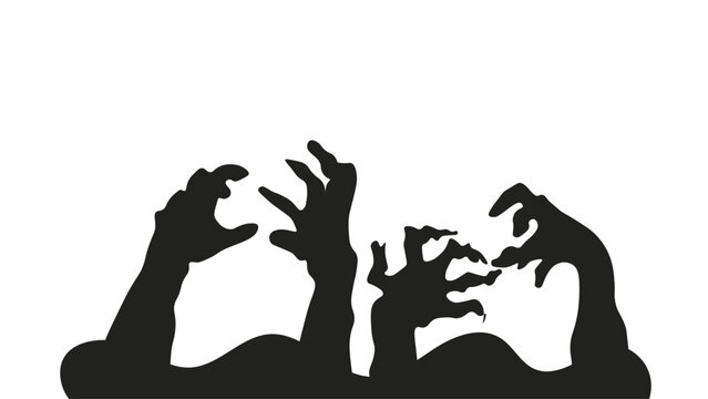 Creepy Monster Zombie Hands Shadow Silhouettes Reaching Up Graphic Element for Halloween Fear Banner
