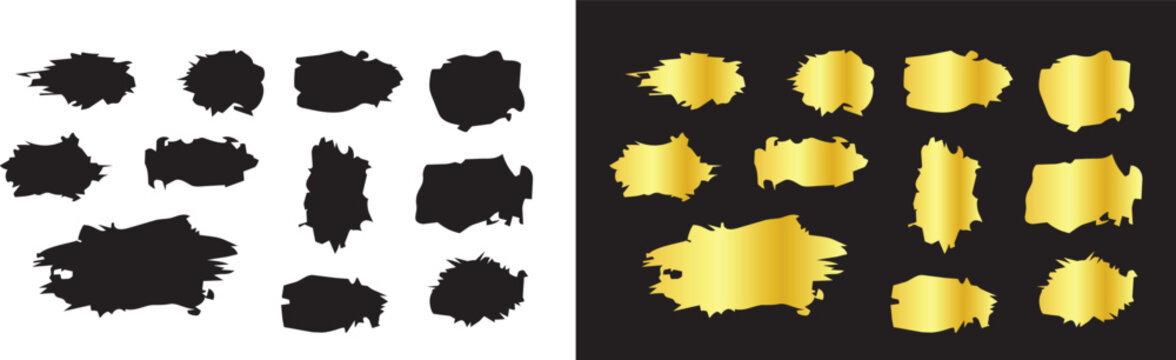 Premium selection bundle of various black and gold paint spot stamp texture vector elements