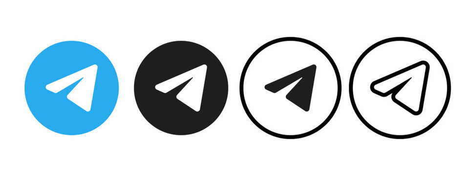 Telegram icon set vector illustration. Social media paper plane logo in circle button line art.