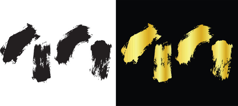 Collection of distressed black and luxury gold paint swashes and stamp textures set vector illustration