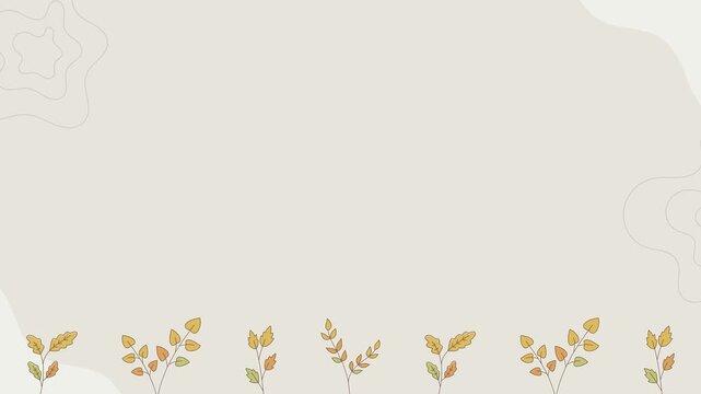 Seamless looping background animation of swaying autumn leaf twigs at the bottom with wide text copy space. Flat style seasonal fall border illustration on beige solid color