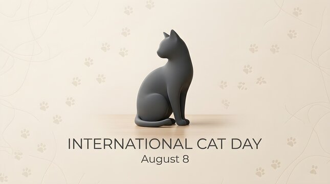 Minimal International Cat Day Poster with Black Cat