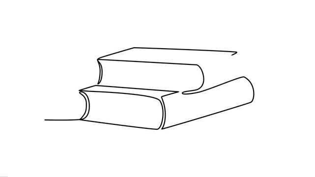 Continuous Line Art Animation of Minimalist Stack of Books.