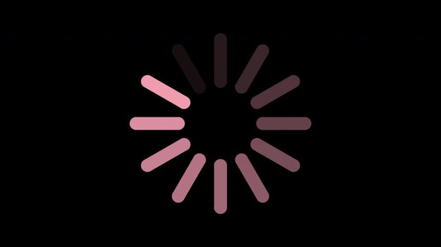 Pink loading spinner icon rotating smoothly, transparent background seamless loop animation