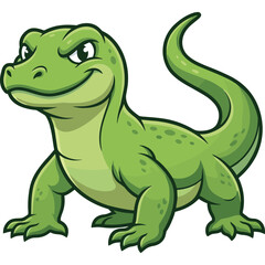 Fototapeta premium A cartoon green lizard stands proudly on its legs in a natural setting.