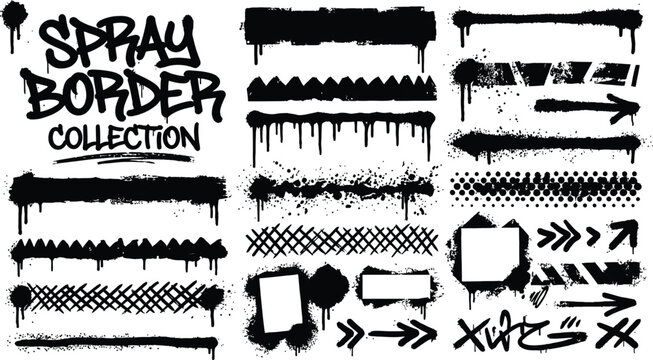 Spray paint vector borders collection urban graffiti elements for design street art and graphic projects