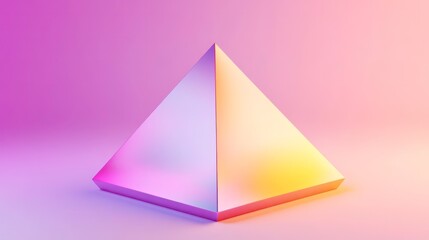 Fototapeta premium Colorful gradient pyramid abstract design featuring smooth transitions of pink, purple, and yellow hues. Sleek and glossy finish with vibrant colors.