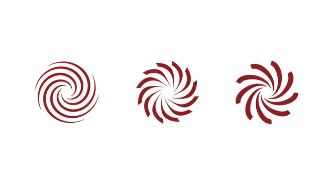 Abstract swirling red spiral design elements.