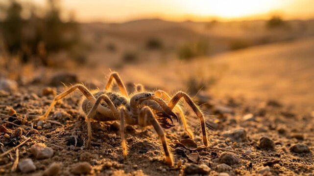 camel spider close up at golden light in sahara desert north africa video