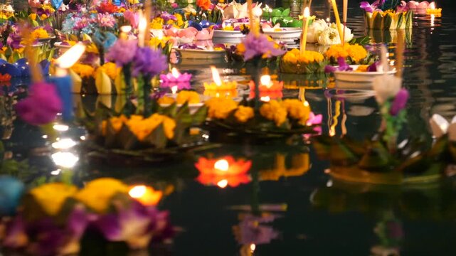 Ritual river offerings during festivals of light and water in Southeast Asian countries. For example, it calls in Thailand as Loy Krathong Festival or Yi Peng in Chiang Mai. 