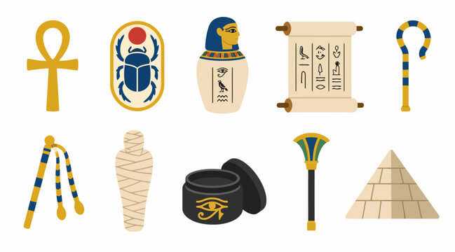 Ancient Egyptian Symbols and Artifacts Collection.
