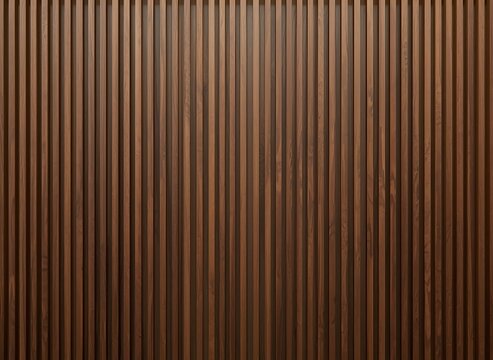 Luxury walnut wooden slat background featuring rich dark brown wood with elegant vertical lines and subtle texture, creating a sophisticated and modern aesthetic.