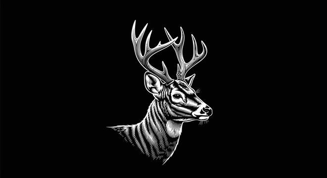 Detailed illustration of a deer head.