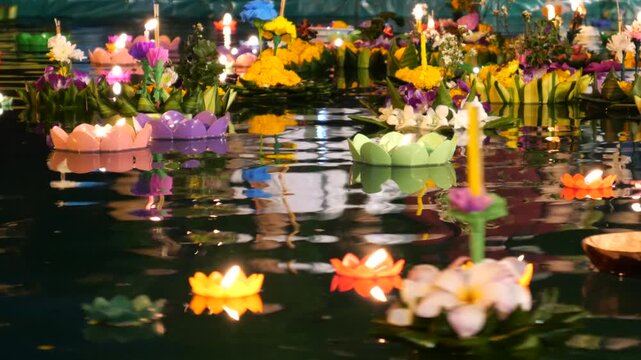 Ritual river offerings during festivals of light and water in Southeast Asian countries. For example, it calls in Thailand as Loy Krathong Festival or Yi Peng in Chiang Mai. 