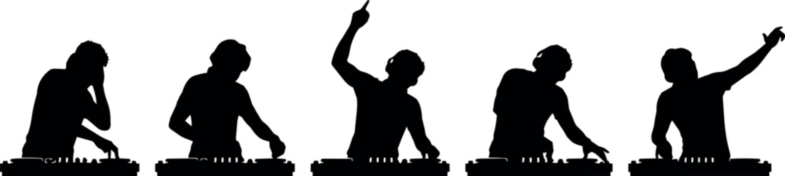 Silhouettes of DJs performing at turntables, capturing the energy of a live set