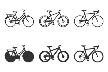 Obraz premium Set of six bicycle silhouettes: various styles and designs in black and white.