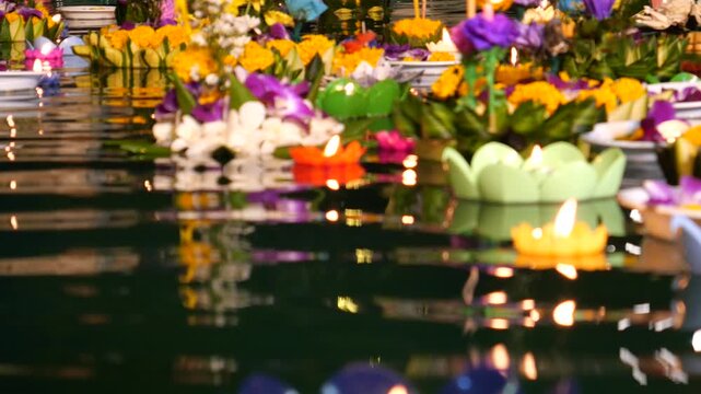 Ritual river offerings during festivals of light and water in Southeast Asian countries. For example, it calls in Thailand as Loy Krathong Festival or Yi Peng in Chiang Mai. 