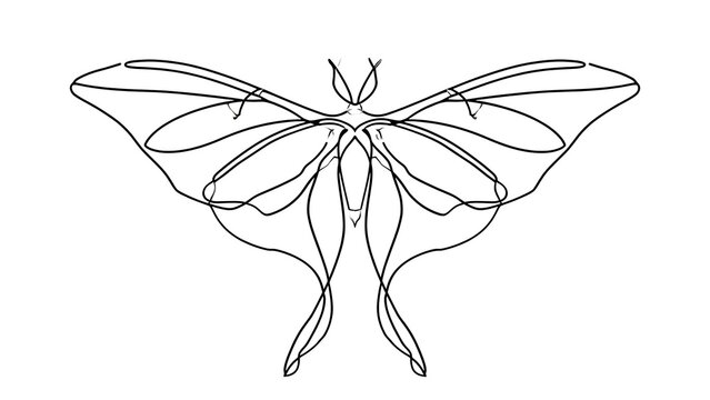 Elegant butterfly line art on white background.