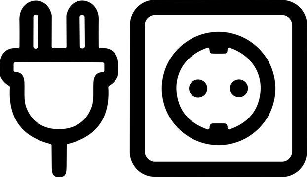 Electric Plug and Socket Icon. Power connector and outlet illustration, simple line art.