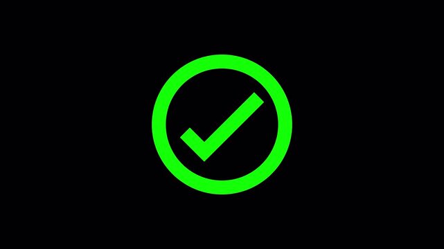 Green checkmark line icon reveal animation on transparent background