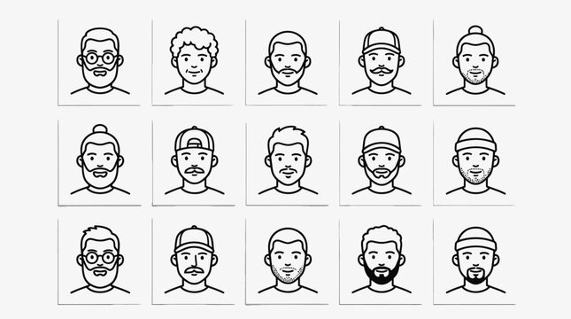 Line art male face icons with various beard styles.