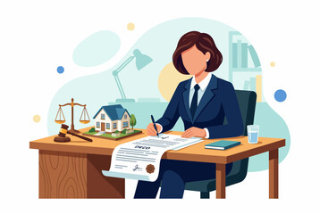 Fototapeta premium Female Lawyer Reviewing Property Deed for Real Estate Transaction