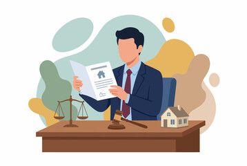 Fototapeta premium Male Lawyer Reviewing Property Deed for Real Estate Transaction