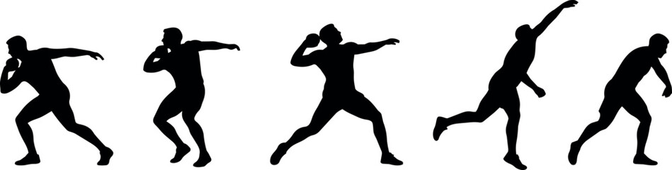 Obraz premium Sequence of silhouettes showing a male athlete performing a shot put throw