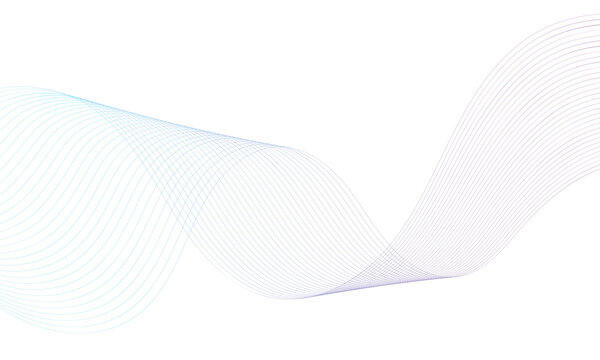 Abstract Gradient Wavy Lines on White Technology Background. Minimalist Light Blue and Purple Gradient Wavy Lines with Smooth Fluid Curve and Top and Bottom Copy Space 