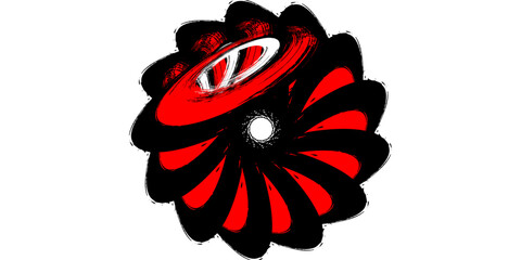 Bold abstract spiral artwork featuring a striking red and black vortex with dynamic swirling shapes and a modern geometric composition.  © dolar